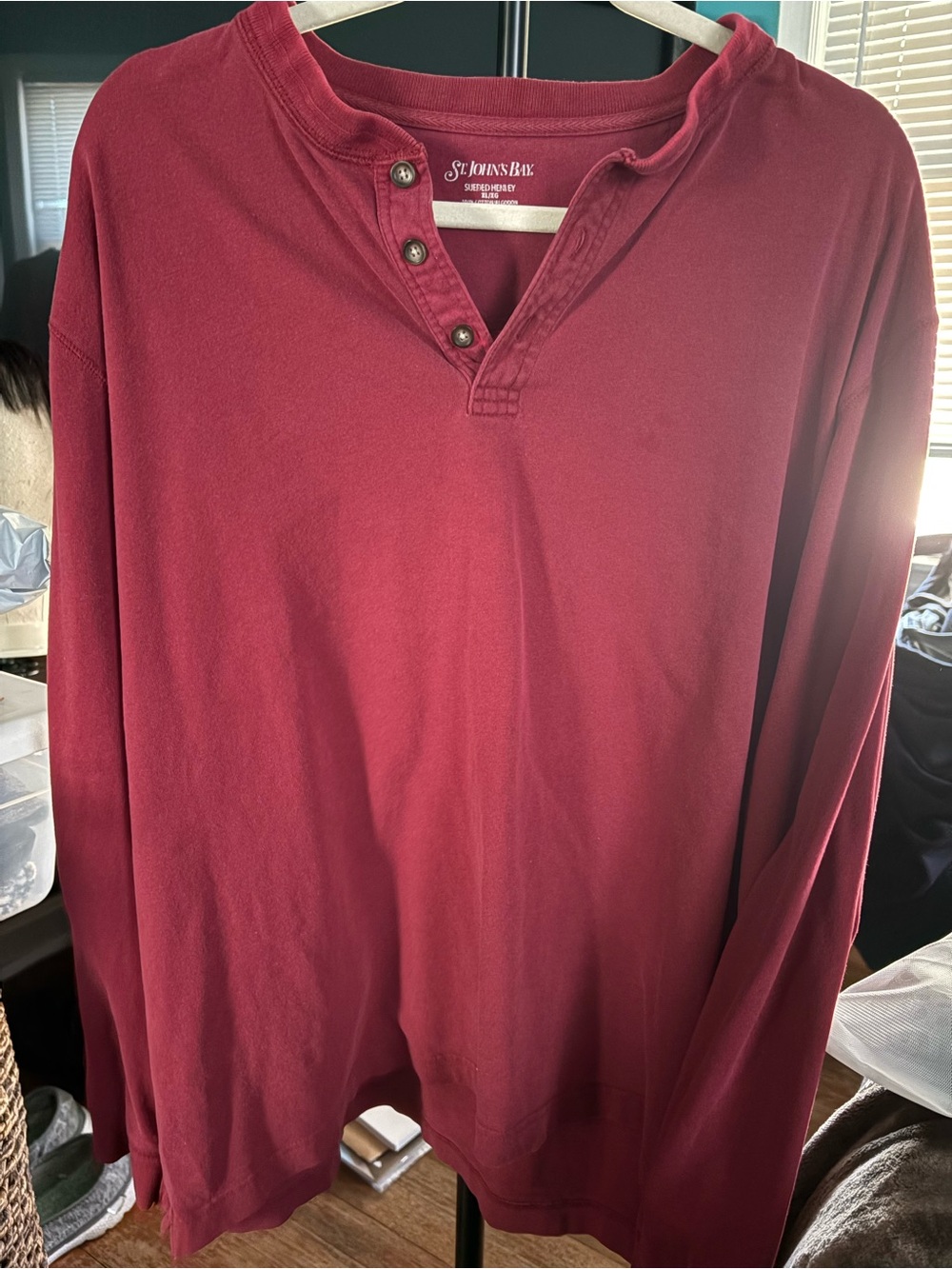 St. John's Bay Deep Red Long Sleeve Henley